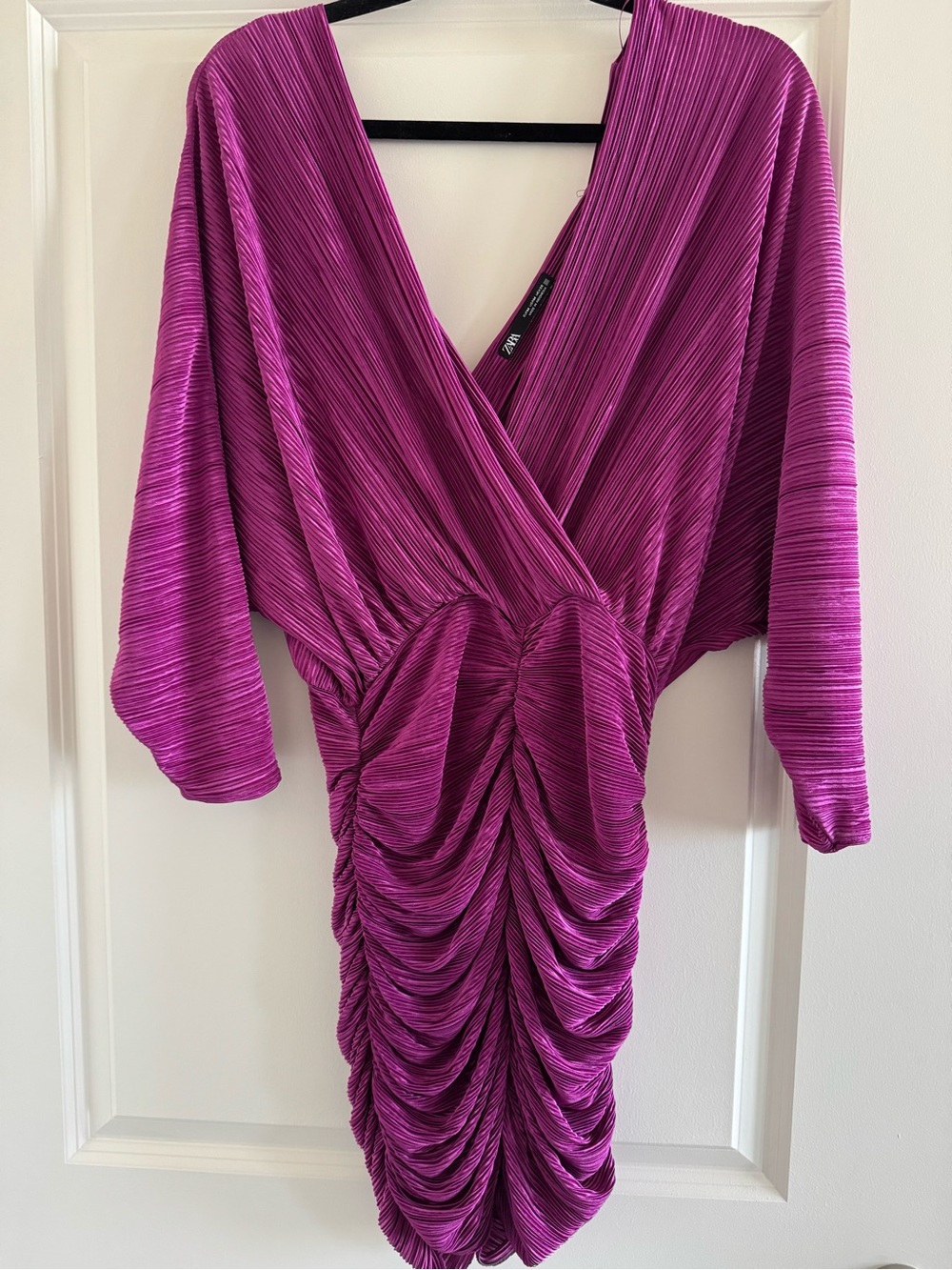 Zara Magenta Plissé Ruched Mini Dress